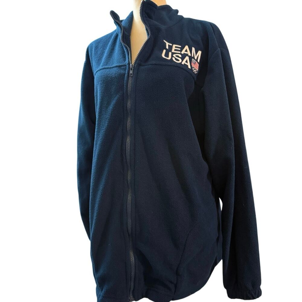 Team USA Olympics Navy Blue Fleece Zip Front Jacket, Embroidered, Unisex Size XL